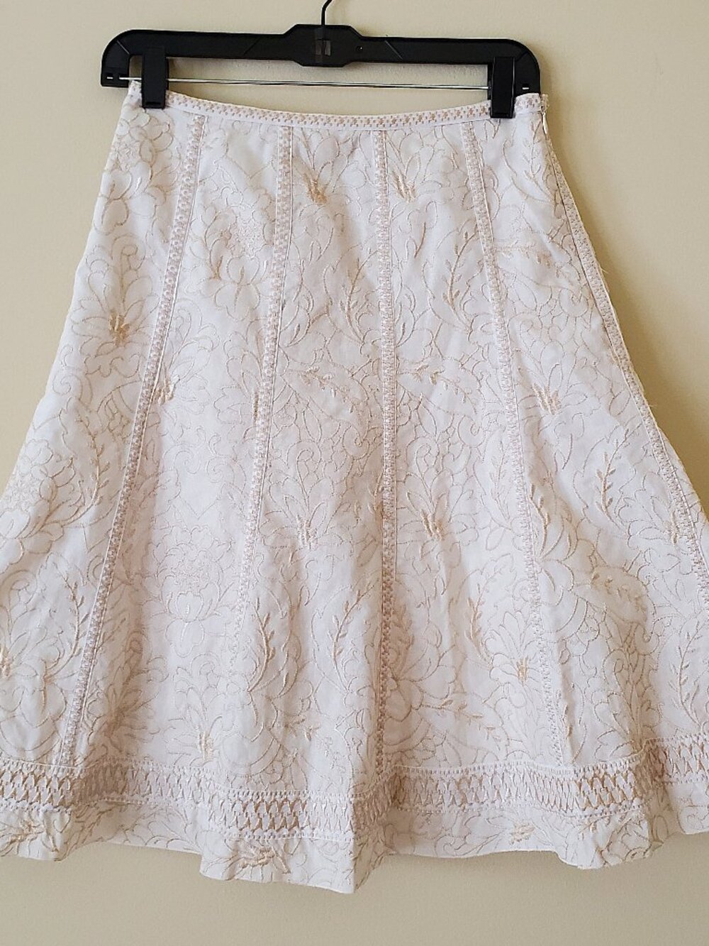 Nygard Collection Cream Embroidered Ramie & Cotton Skirt SZ 4